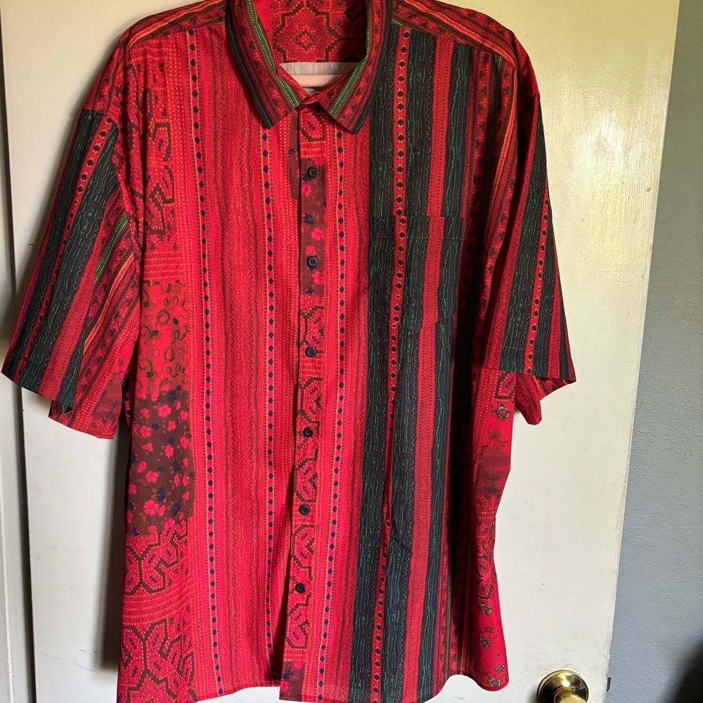 Mcedar Men's 3XL short sleeve button-up shirt colorful polyester fabric